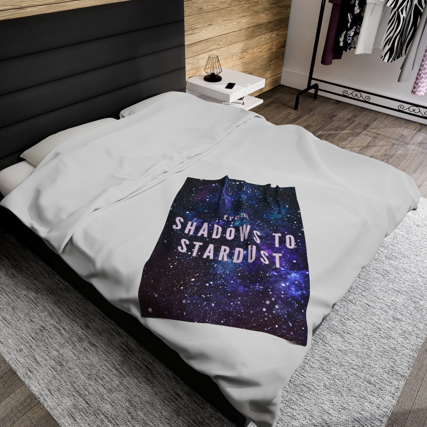 From Shadows to Stardust Plush Throw Blanket by Authentically Disasterous