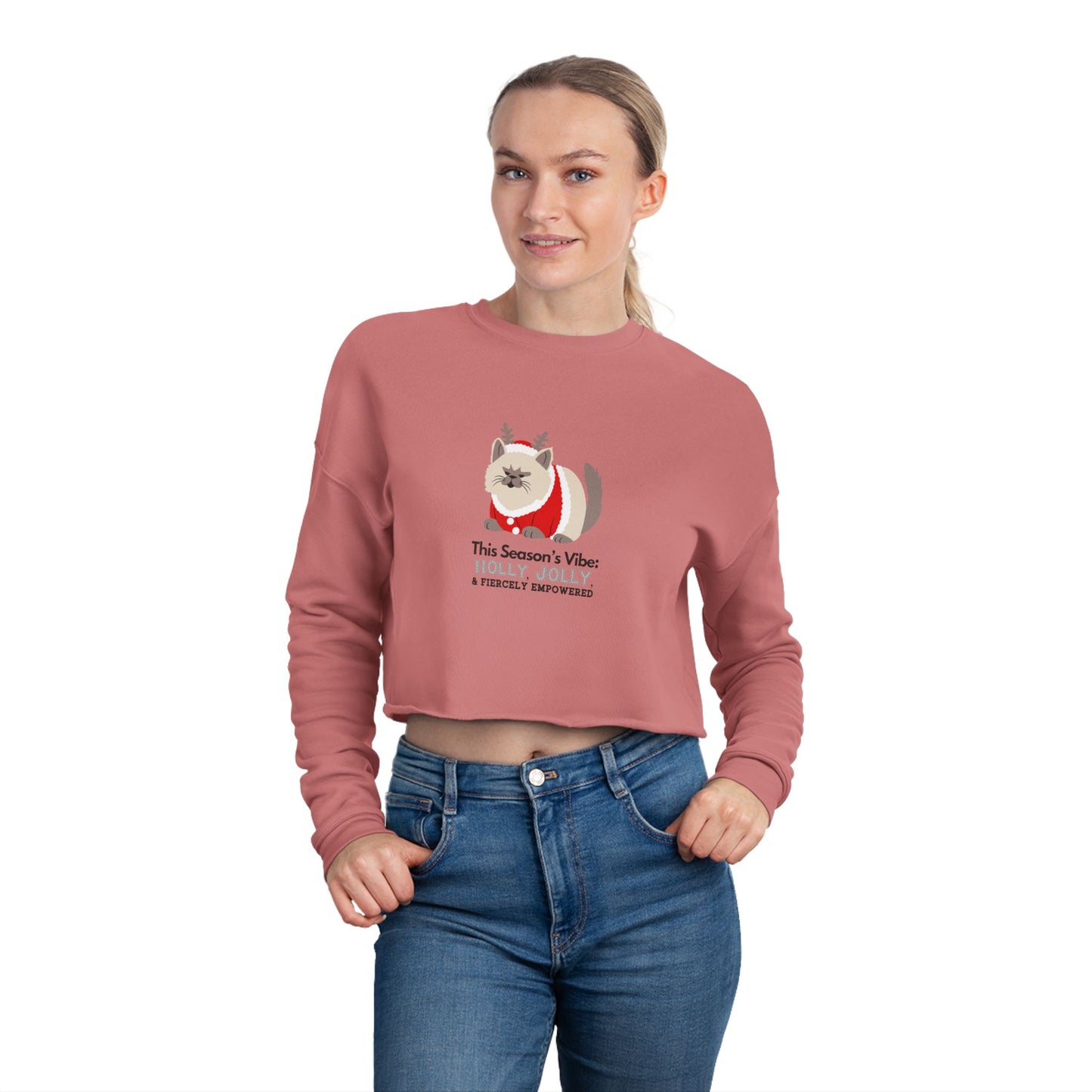 Holly, Jolly, & Fiercely Empowered Cropped Holiday Sweater by Authentically Disasterous