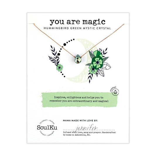 YOU ARE MAGIC Mystic Necklace for Women & Teen Girls, Motivational Jewelry, Handmade Necklace with Crystals, Inspirational Gift for Her, 18" Nylon Cord with 18K Gold Plated Clasp (Green, You Are Magic)