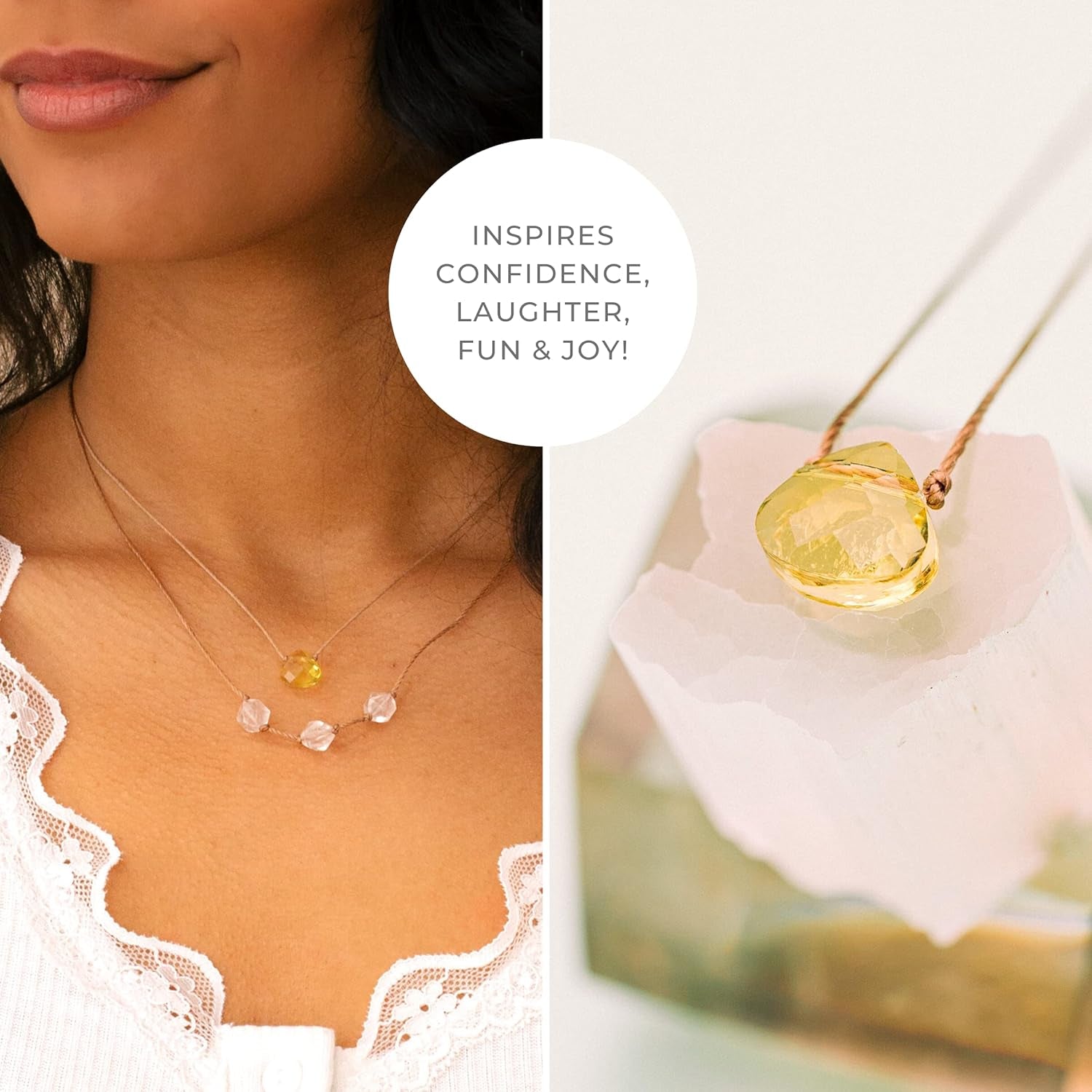 Soul Shine Handmade Necklace, Empowering Jewelry with Healing Crystal, Inspirational Jewelry for Women, Mom & Sister, 2"" Extender with Lobster Clasp, 16"" Nylon Cord (Sunshine Yellow, Joy)