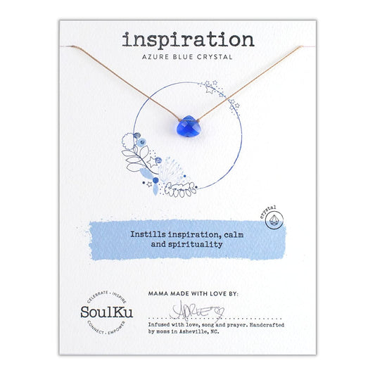 INSPIRATION Soul Shine Handmade Necklace, Empowering Jewelry with Healing Crystal, Inspirational Jewelry for Women, Mom & Sister, 2" Extender with Lobster Clasp, 16" Nylon Cord (Azure Blue, Inspiration)