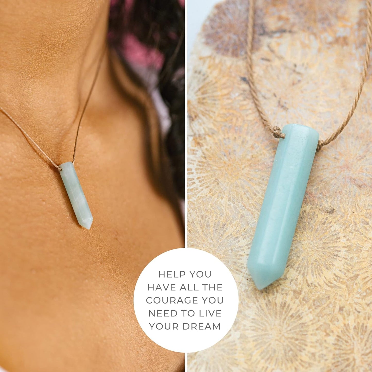 Crystal Necklace, Empowering Jewelry with Healing Crystal, Inspirational Handmade Jewelry for Women, 16" Nylon Cord with 2" Sterling Silver Extender (Amazonite, Courage)