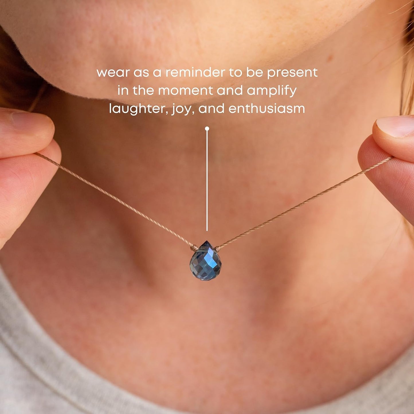 Mystic Necklace for Women & Teen Girls, Motivational Jewelry, Handmade Necklace with Crystal, Inspirational Gift for Her, 18" Nylon Cord with 18K Gold Plated Clasp (Blue, Enjoy Every Moment)