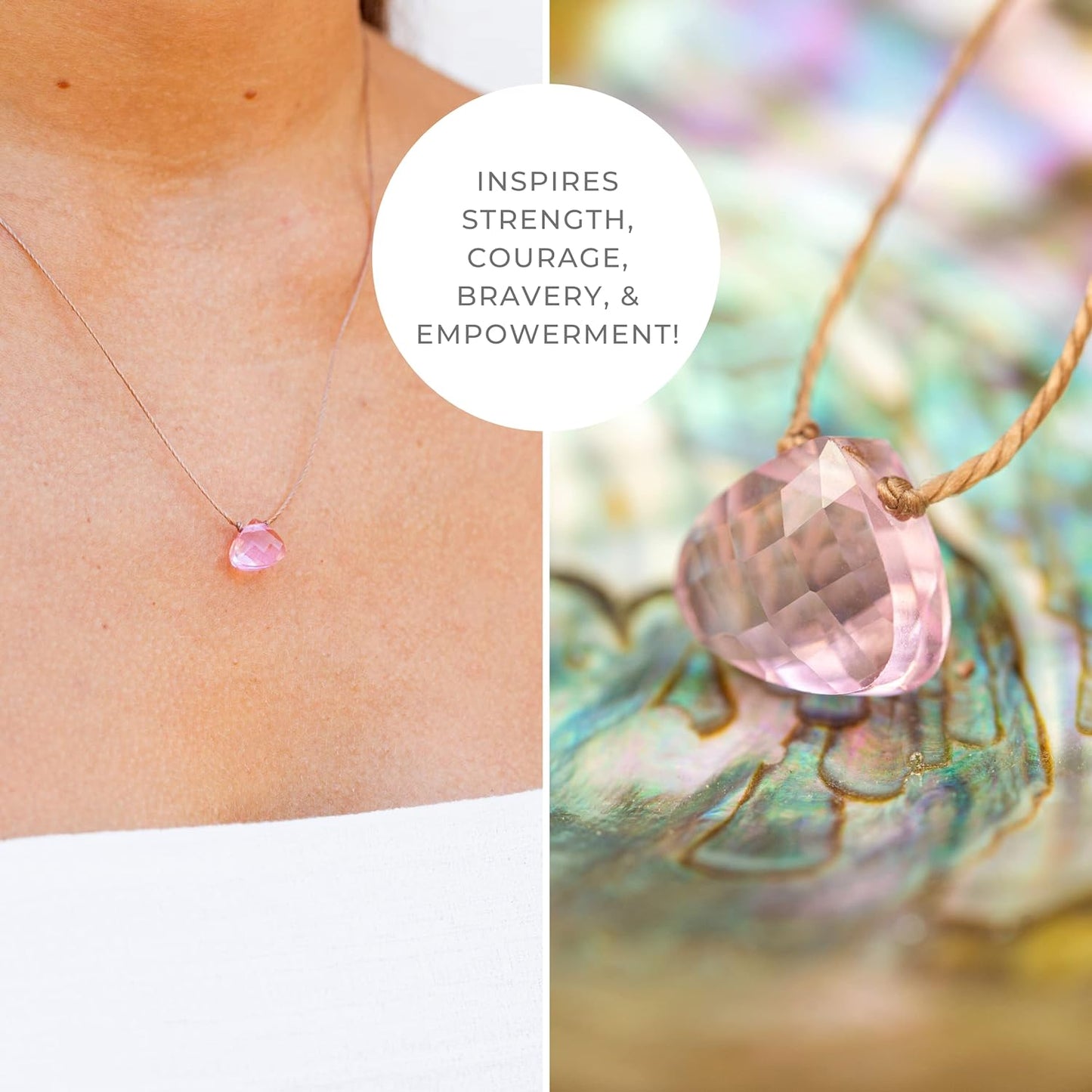 Soul Shine Handmade Necklace, Empowering Jewelry with Healing Crystal, Inspirational Jewelry for Women, Mom & Sister, 2"" Extender with Lobster Clasp, 16"" Nylon Cord (Rosy Pink, Fierce)