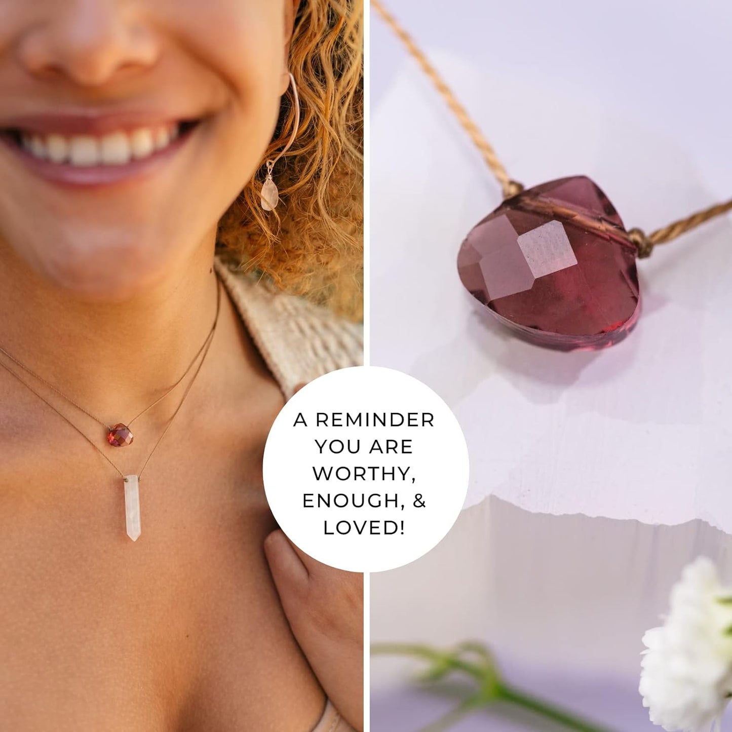 Soul Shine Handmade Necklace, Empowering Jewelry with Healing Crystal, Inspirational Jewelry for Women, Mom & Sister, 2" Extender with Lobster Clasp, 16" Nylon Cord (Plum Purple, You'Re Loved)