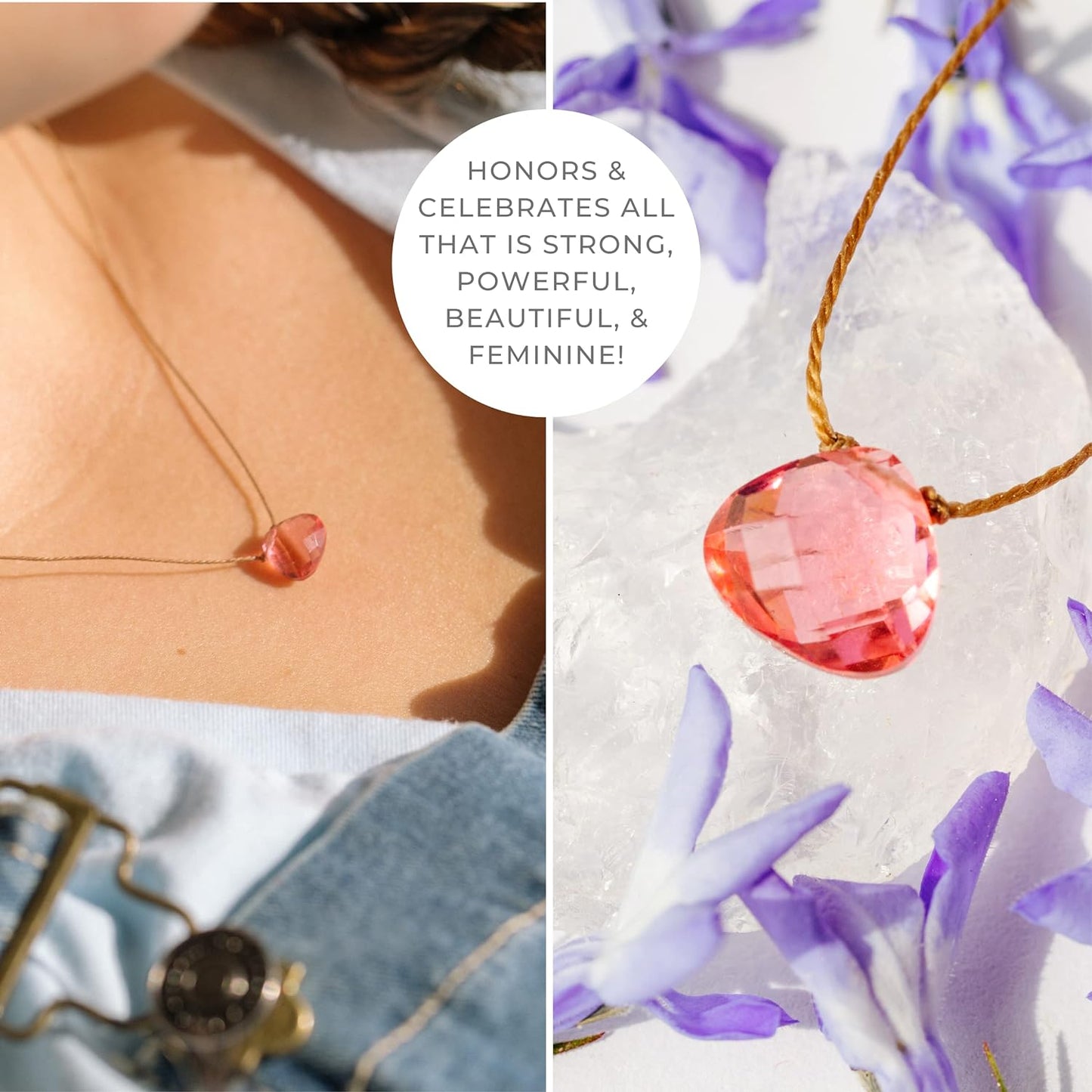 NEVER THE LESS SHE PERSISTED Soul Shine Handmade Necklace, Empowering Jewelry with Healing Crystal, Inspirational Jewelry for Women, Mom & Sister, 2"" Extender with Lobster Clasp, 16"" Nylon Cord (Pure Pink, She Persisted)