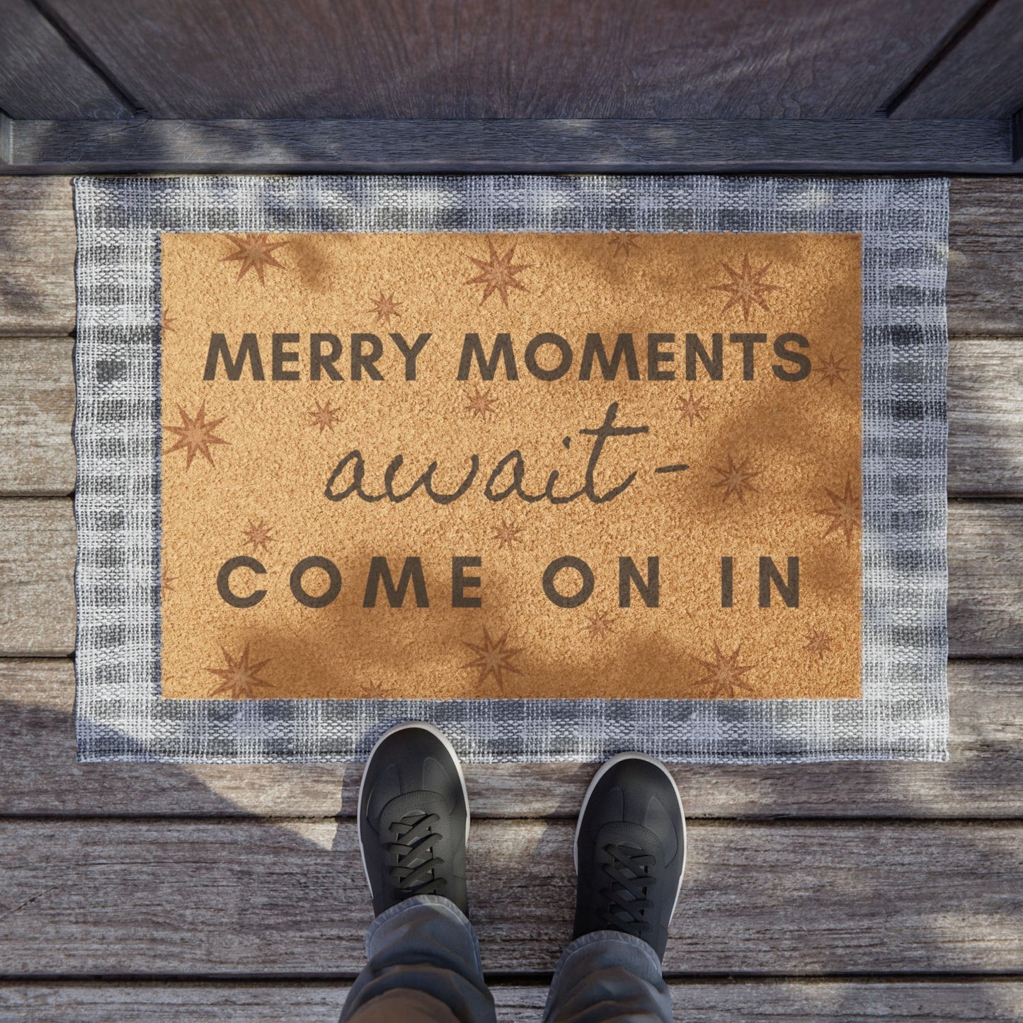 Merry Moments Await Doormat by Authentically Disasterous