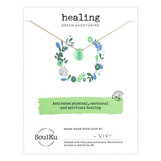 Handcrafted Necklace, Empowerment Jewelry with Healing Crystal, Inspirational Jewelry for Women, Mom & Sister Gifts, 2" Extender with Lobster Clasp, 16" Nylon Cord (Healing, Green Aventurine)